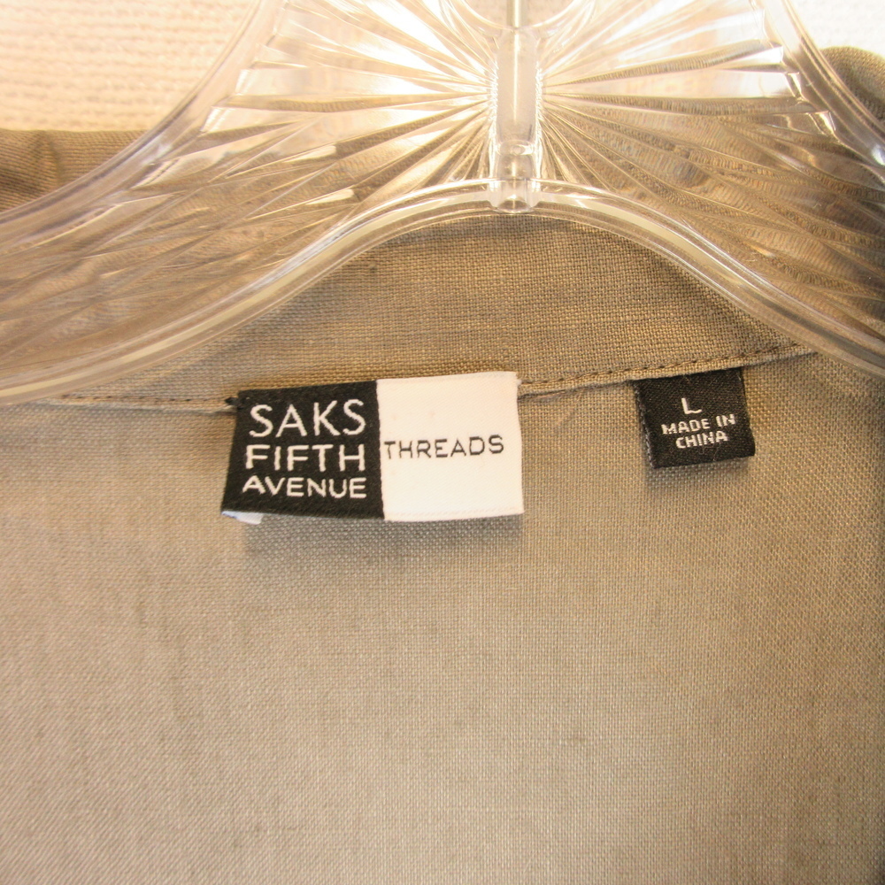 Saks Fifth Avenue Threads Gray Linen Button-Down Shirt Size L - Picture 2 of 9